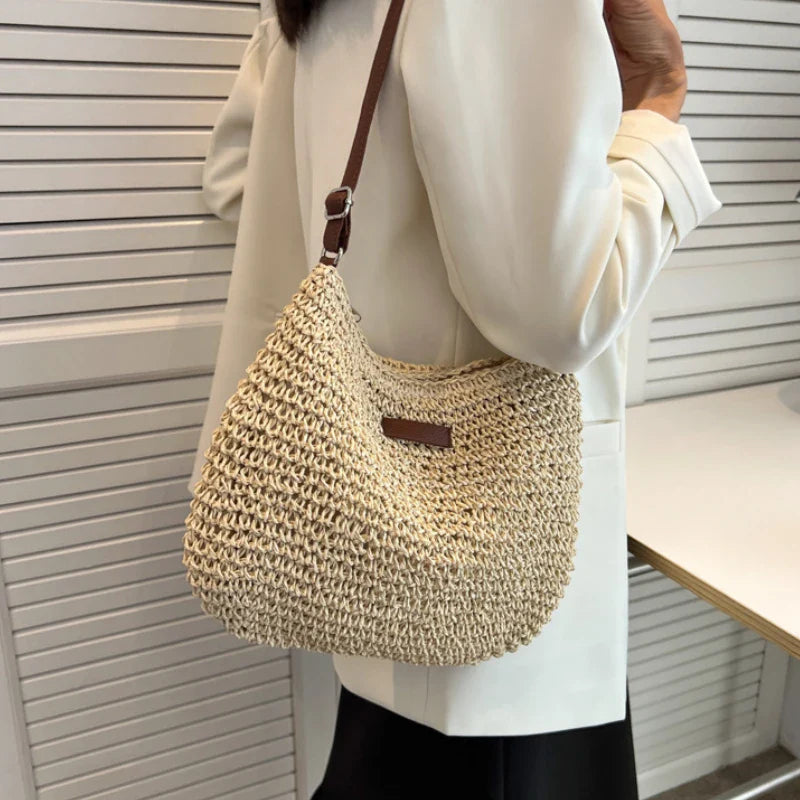 Straw Knitted Handbag – Women’s Woven Shoulder & Crossbody Beach Bag