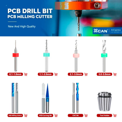 XCAN PCB Drill Bit Set – 50pcs 0.3-1.2mm Carbide Bits with 1/8" Shank for Micro Gun PCB Circuit Board Drilling
