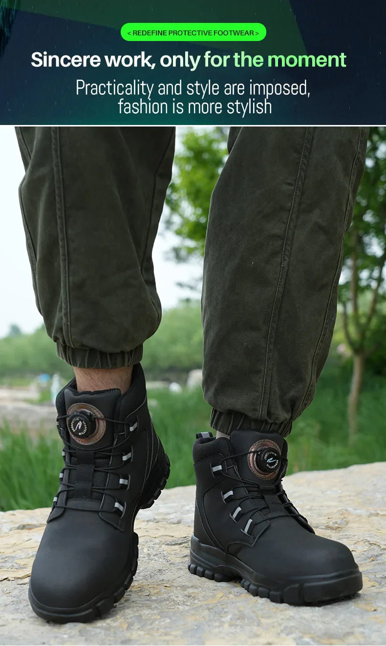 2024 Fashion Waterproof Security Work Boots – Protective Leather, Anti-Smash & Anti-Puncture Industrial Safety Shoes