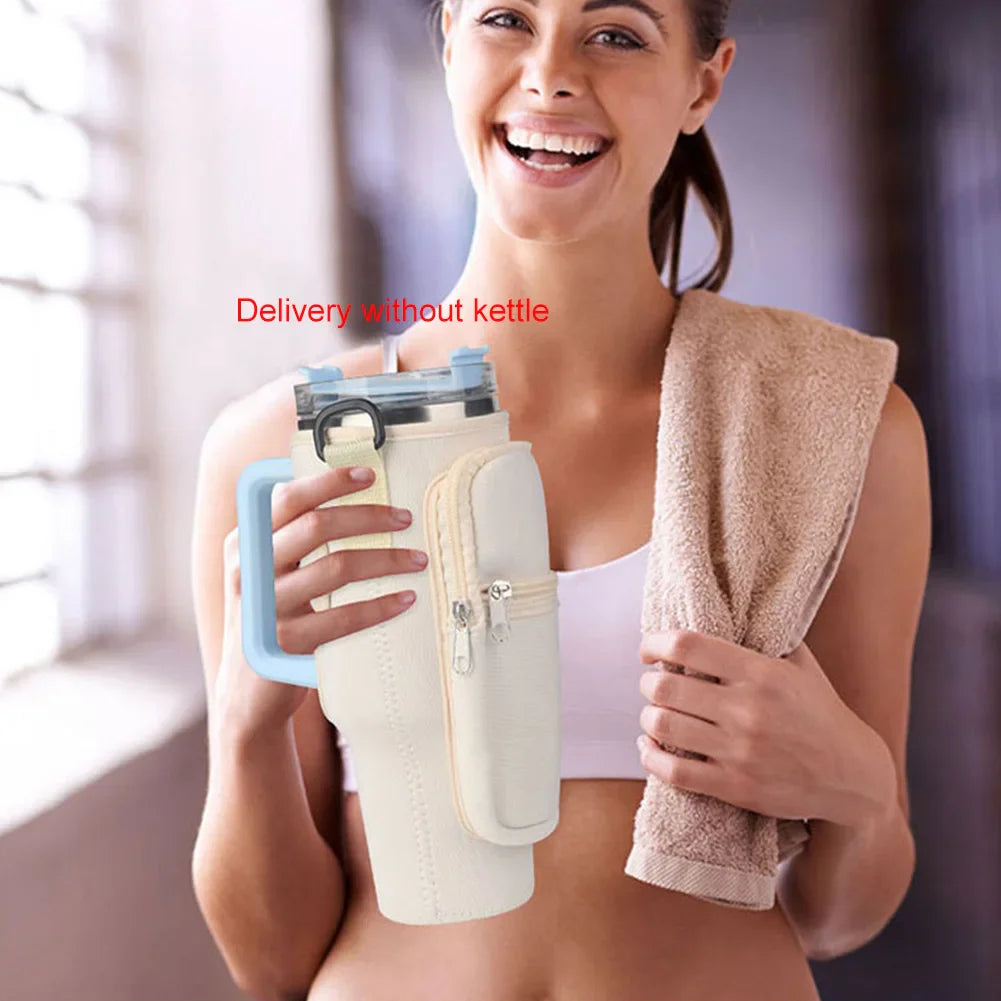 Portable Water Bottle Carrier Bag – Neoprene Holder with Phone Pocket for Stanley 40oz Tumbler with Handle