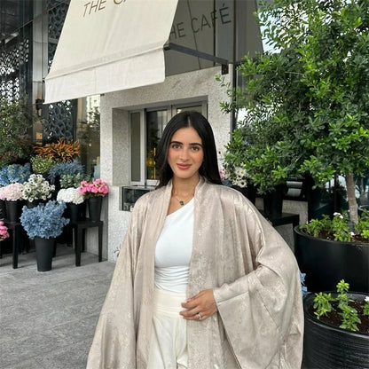 Women’s Shiny Satin Open Kimono Abaya – Luxury Dubai Ramadan Muslim Kaftan Dress