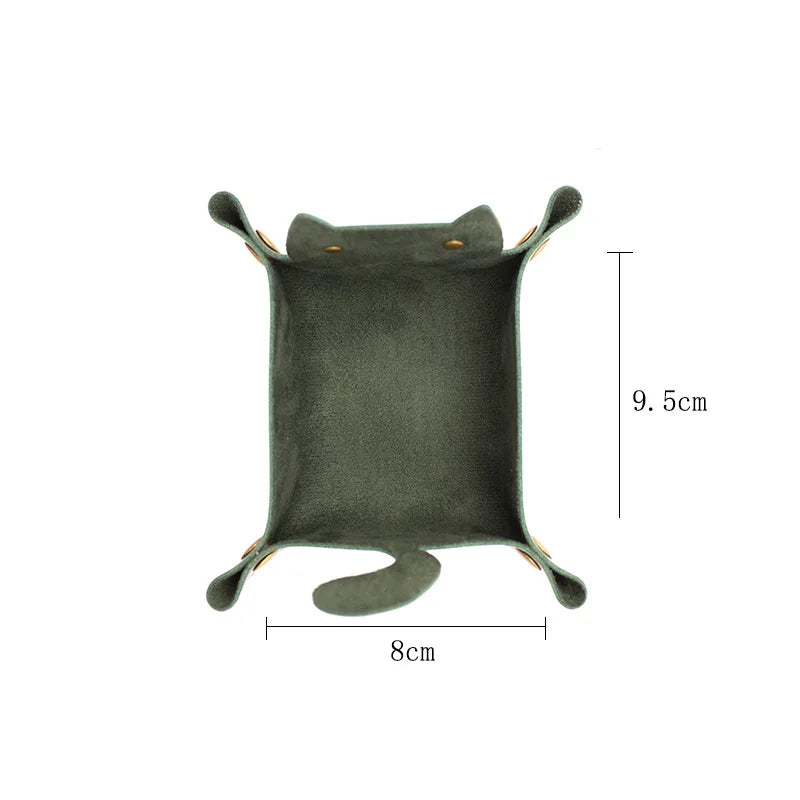 Cute Cat-Shaped Leather Storage Tray - DIY Folding Tray for Dice, Coins, Jewelry, Keys, and Makeup, Desktop Household Organizer Case