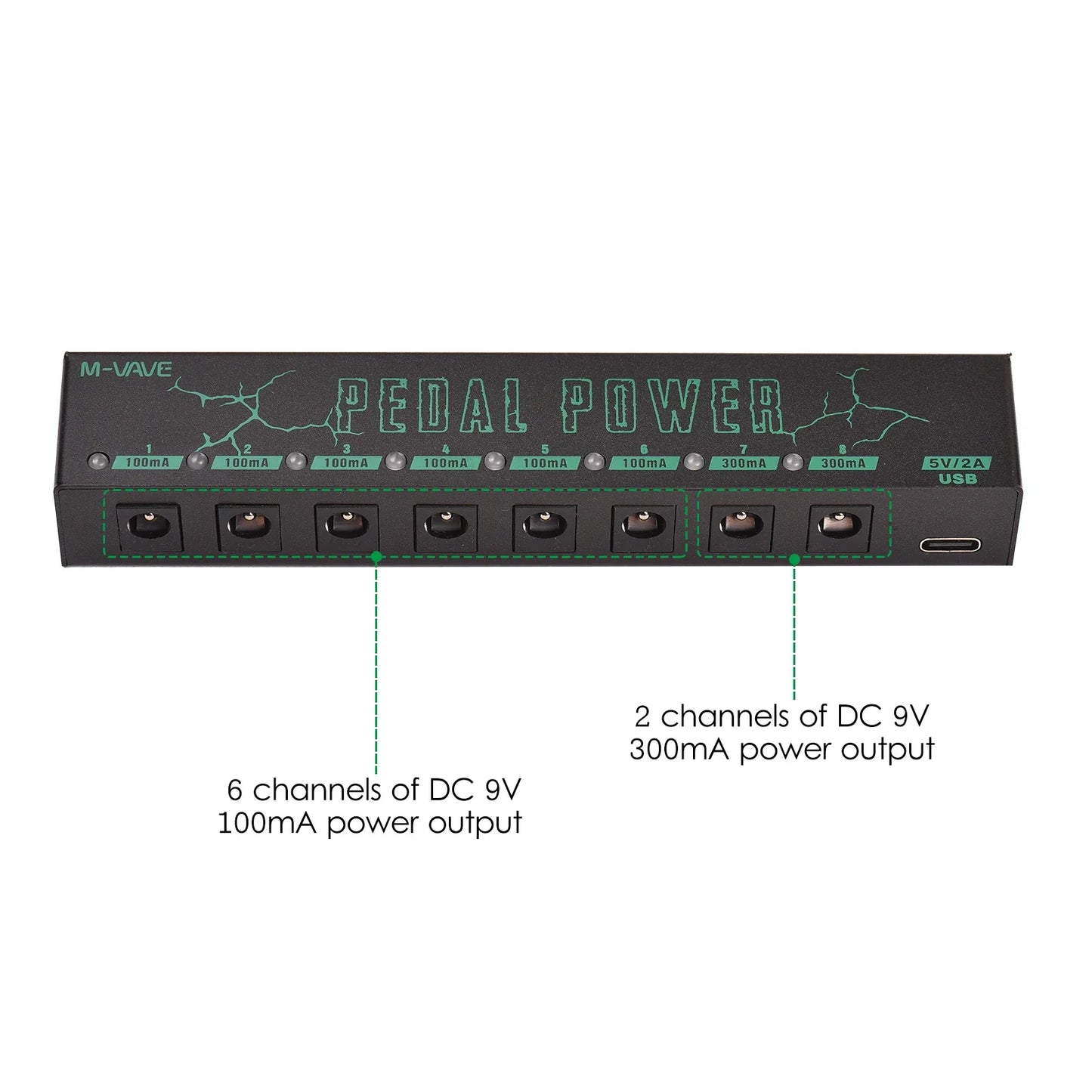 M-VAVE Pedal Power Supply – 8 Isolated DC Outputs for Guitar Pedals and Effectors