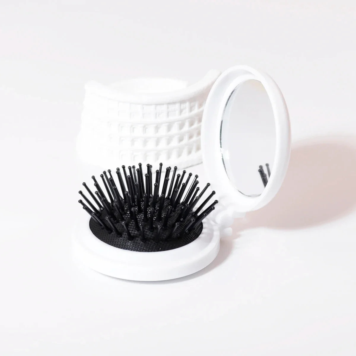 Mini Folding Head Massager & Mirror – Anti-Static Styling Comb for Wigs, Portable Travel Hair Brush