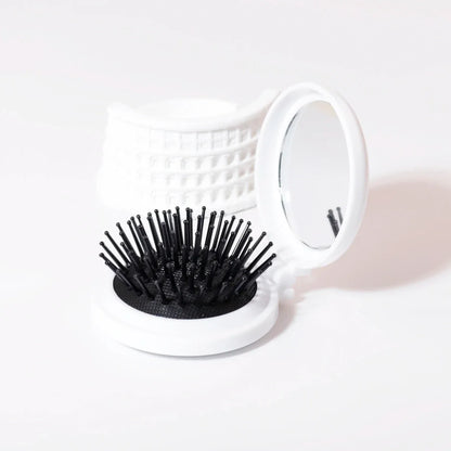 Mini Folding Head Massager & Mirror – Anti-Static Styling Comb for Wigs, Portable Travel Hair Brush