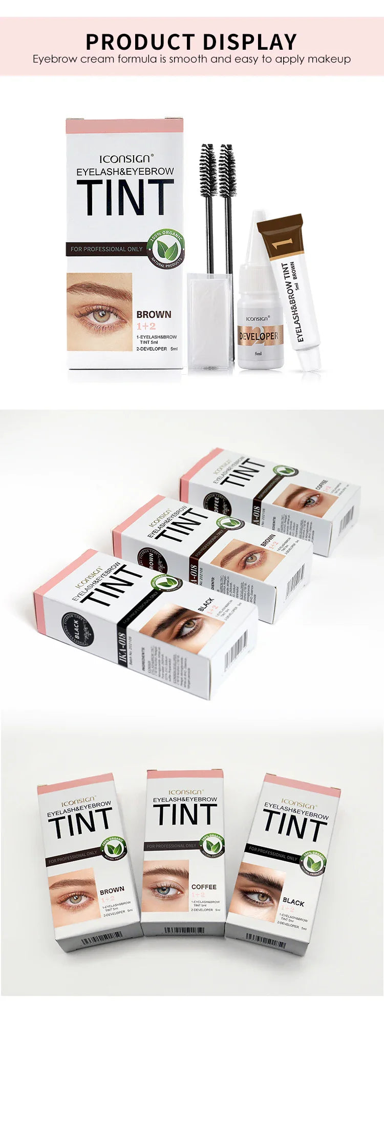 ICONSIGN Eyelash & Eyebrow Dye Tint Kit – Brow Enhancer, Mascara Lift & Tattoo Makeup Tools