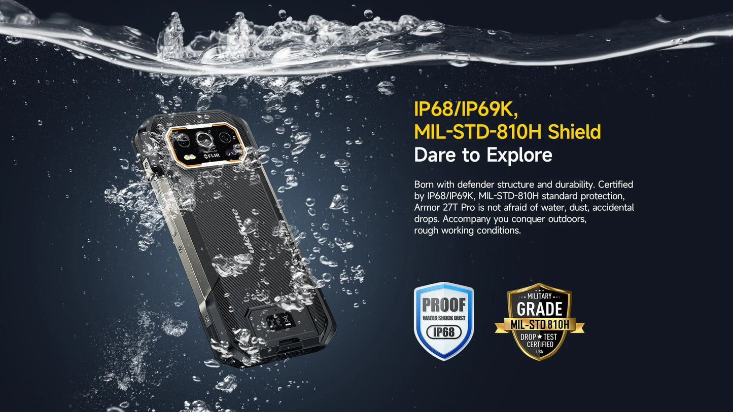 Ulefone Armor 27T Pro 5G Rugged Phone - 10600mAh, Android 14, 50MP+64MP Night Camera, 6.78" Display, 24GB+256GB, NFC