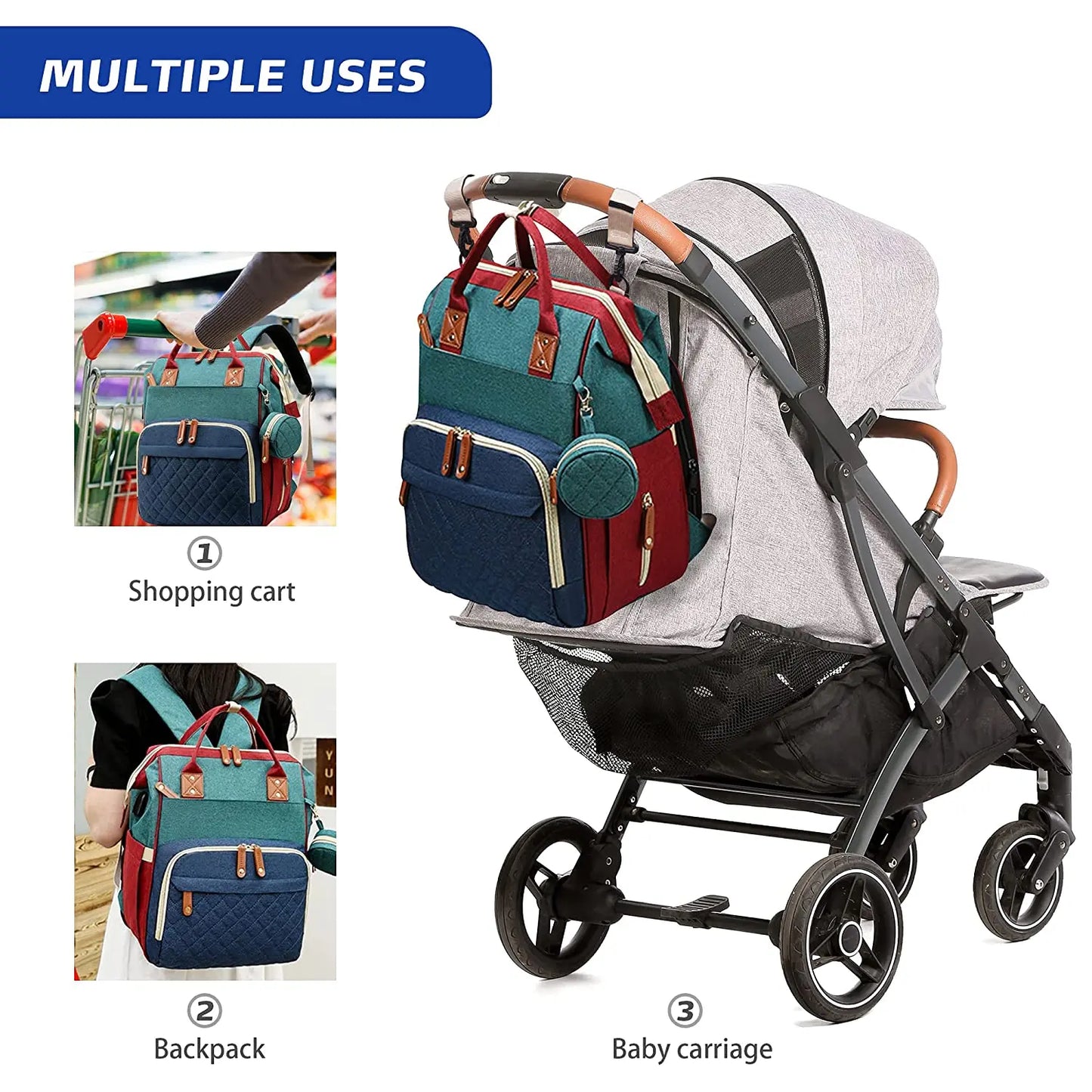 3-in-1 Diaper Bag Backpack – Waterproof Travel Bag with Foldable Baby Bed & USB Charging