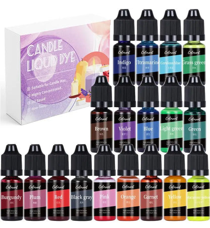 Candle Dyes Kit – Liquid Colorant Pigment Set for DIY Candle Making, Aromatherapy Soap, Soy Wax Dye & Mold Coloring Supplies