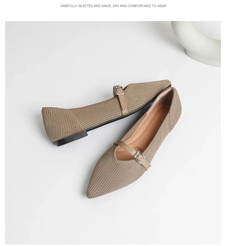 2024 Women's Flat Shoes – Pointed Toe Soft Knitted Sole, Breathable & Comfortable Spring and Autumn New Model