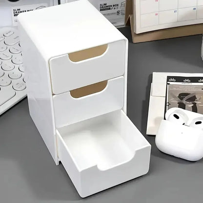3-Tier Plastic Cosmetic Organizer – Drawer Storage Box for Makeup, Jewelry & Office Supplies