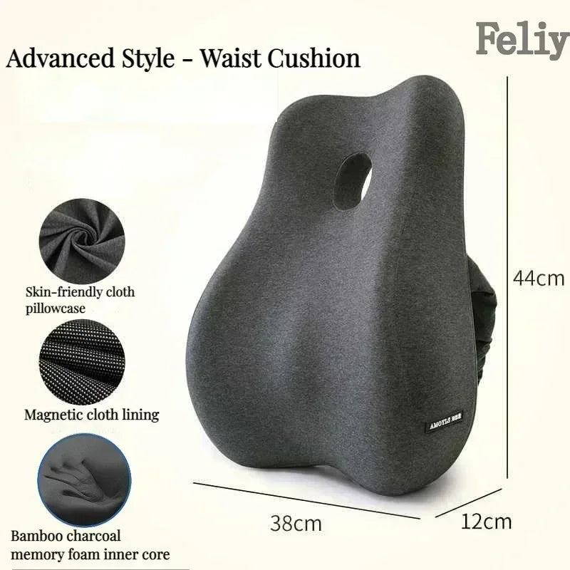 Memory Foam Office Chair & Car Seat Cushion – Orthopedic Lumbar Support Pillow with Coccyx Relief & Massage Back Pad
