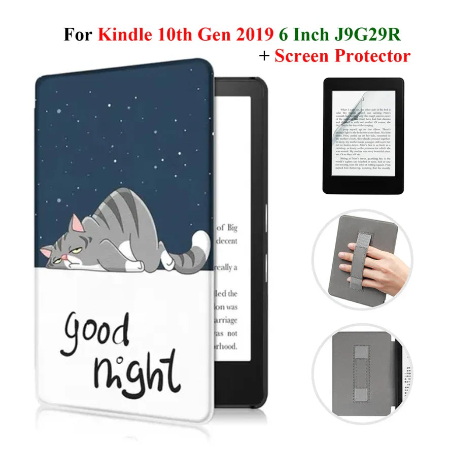 Kindle 10th Gen 6" Leather Case – Hand Strap & Screen Protector Cover with Wake/Sleep Function (2019, J9G29R)