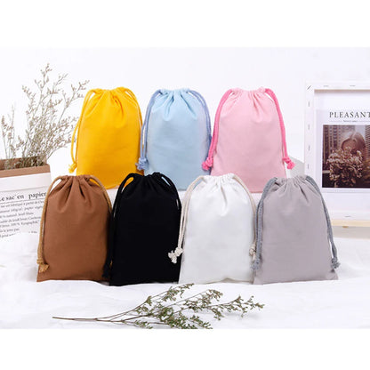 Eco-Friendly Cotton Drawstring Bag - Foldable Grocery Tote, Canvas Shopping Shoulder Bag, Portable Handbags for Storage