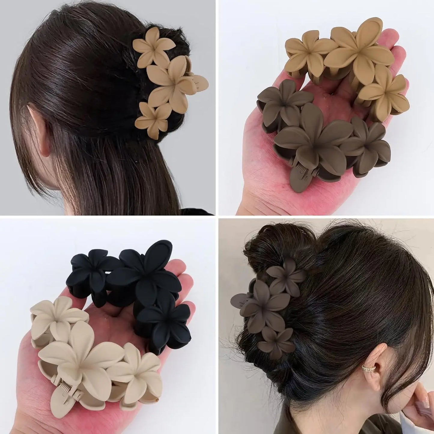 Set of 4 Non-Slip Flower Hair Claw Clips: Matte Finish, Cute Hawaiian Plumeria Design - Perfect Hair Accessories for Women