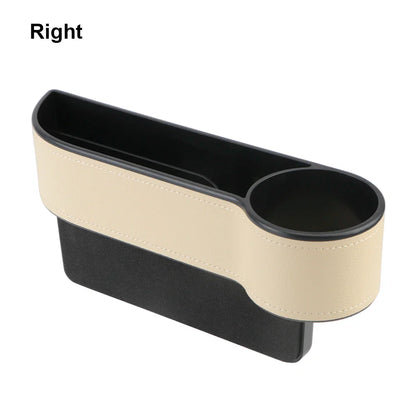 Car Seat Gap Organizer – Leather Auto Crevice Storage Box with Cup & Phone Holder, USB Option