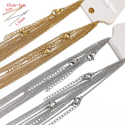 10pcs Gold Stainless Steel Link Chains – 45+5cm Adjustable Necklaces, Fashion Jewelry Chokers for DIY