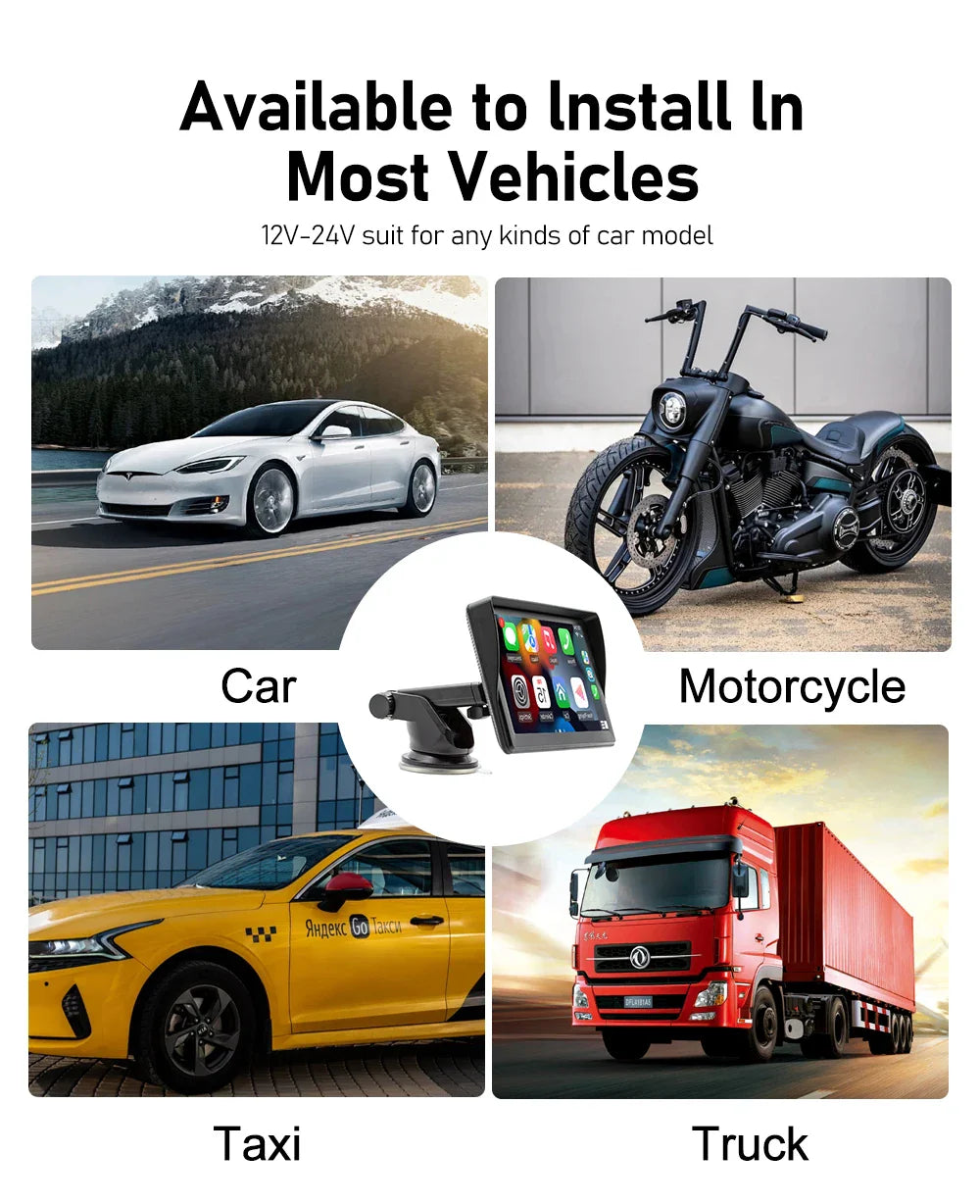 7 Inch IPS Portable Car Radio – WIFI Wireless CarPlay & Android Auto, Multimedia Video Player with Reversing Camera for Apple/Android