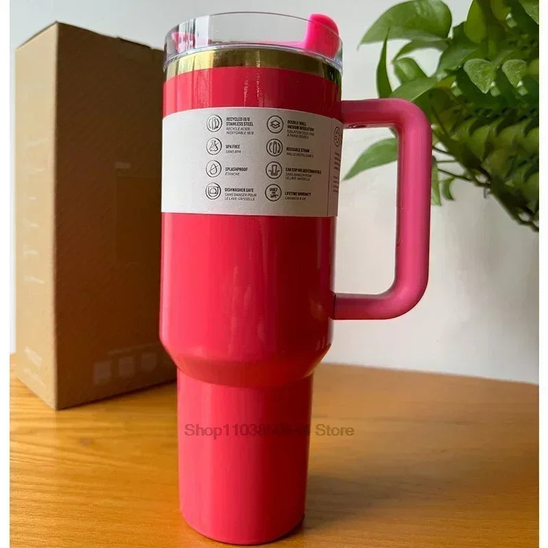 2025 New Stainless Steel Travel Mug with Handle & Straw Lid – 30oz/40oz Vacuum Insulated, Double Wall Thermal Iced Cup
