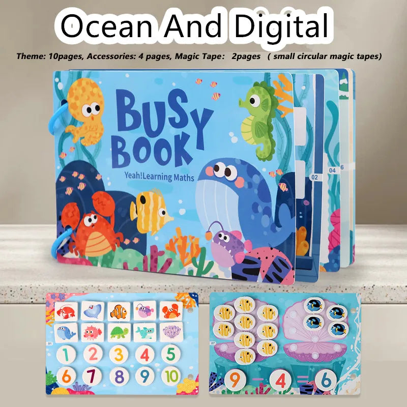 Kids Busy Book – Interactive Learning Sticker Book with Animals, Vehicles & Dinosaurs, Matching Numbers & Letters Activity Toy