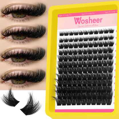 WOSHEER Lash Clusters Kit – Spiky Volume Individual Eyelash Extensions DIY Manga-Style Faux Mink Cluster Lashes