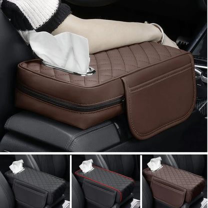 Car Center Console Protector Mat – Thick Memory Foam Armrest Cushion with Tissue Storage Pocket