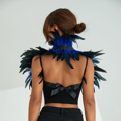 Women's Natural Feather Cape Costume - Gothic Shawl Shrug, Maleficent-Inspired Cloak for Halloween 2024 & DIY Decor