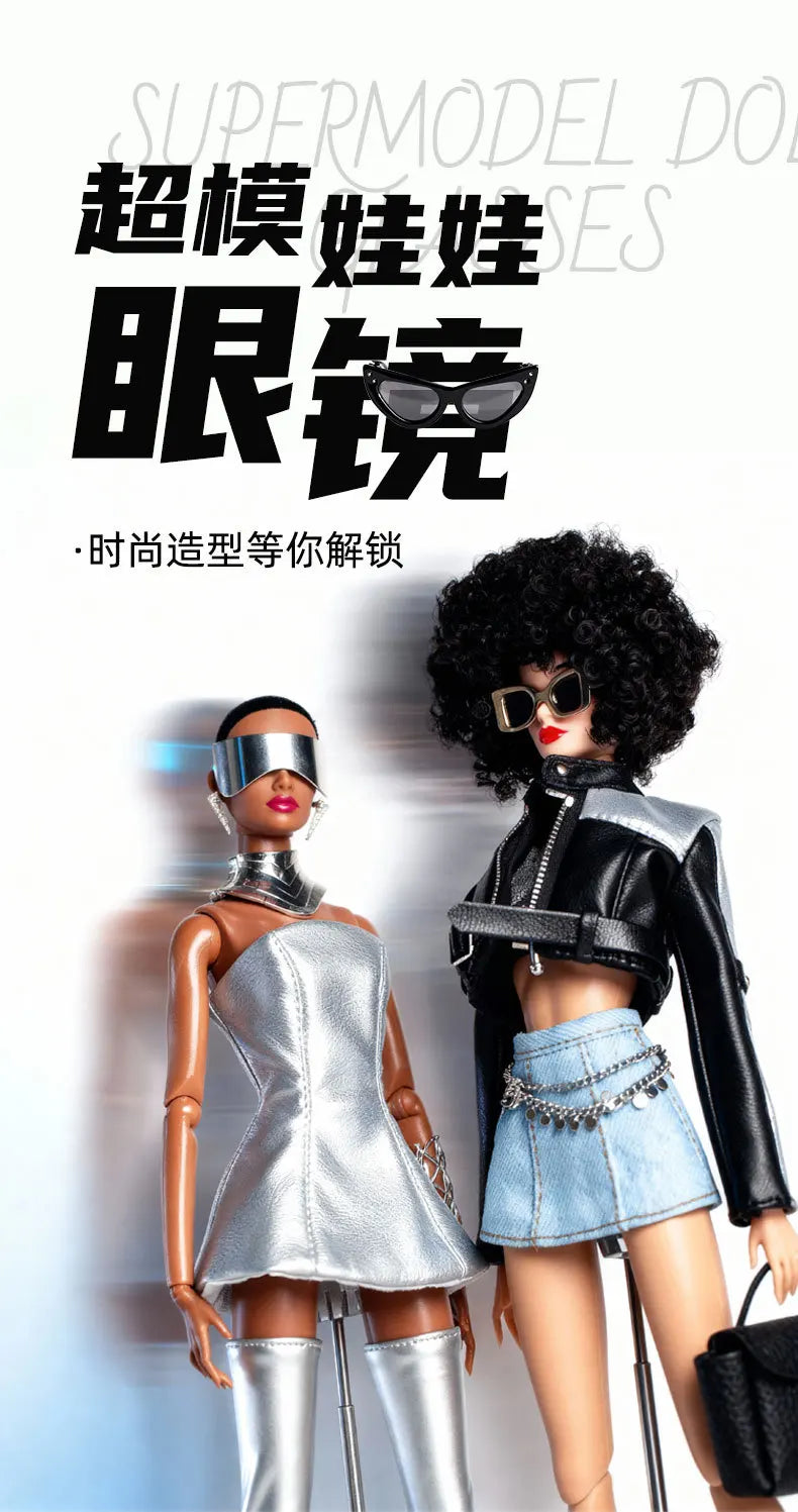 Personalized Fashion Accessories for 1/6 Doll – Futuristic Earring, Necklace & 30cm Supermodel Doll Glasses, Sweet & Cool Dress-Up Set