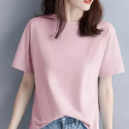 Women's 100% Cotton Crew Neck T-Shirt - Casual Regular-Fit Basic White Summer Tee