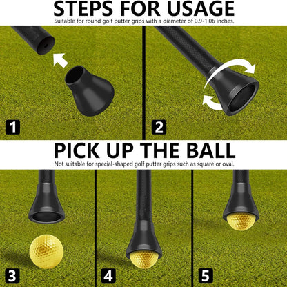 2PCS Golf Ball Retriever – Quick-Install Picker Upper Tool, Durable Grabber for Putter Handle