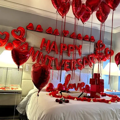 Happy Anniversary Foil Balloons - Wedding Banner Decoration Set for Bridal Shower, Valentine’s Day & Love Celebrations