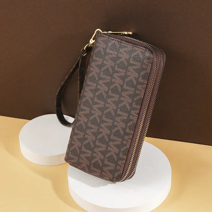 Women’s Double Zipper Long Wallet – Fashion Wristlet Clutch with Phone Holder & Card Slots, Big Letter Design