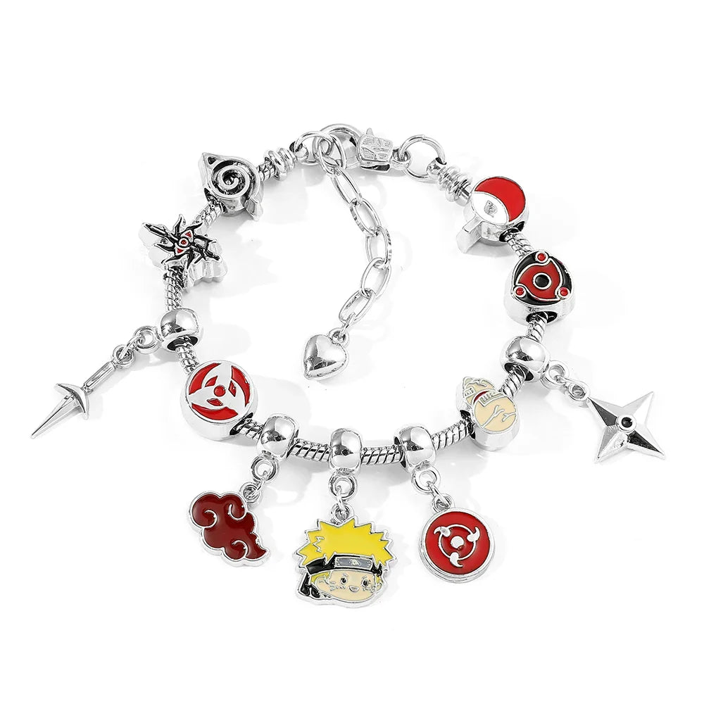 Naruto Anime Charm Bracelet with Figure Pendant & Beads – Akatsuki Cosplay Jewelry Bangle