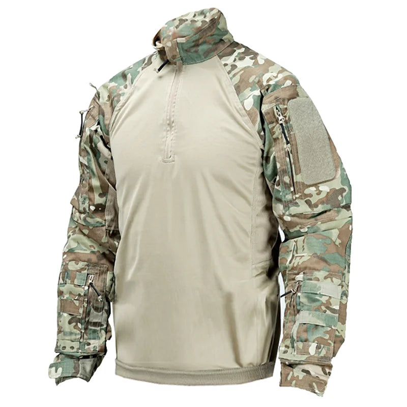 Men’s Multicam Tactical Combat Shirt - Long Sleeve Military Uniform for Paintball, Camping, and Hunting