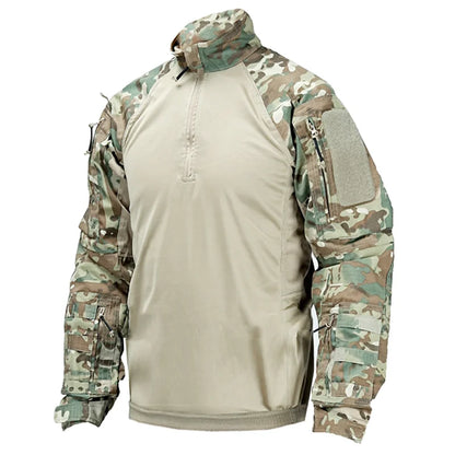 Men’s Multicam Tactical Combat Shirt - Long Sleeve Military Uniform for Paintball, Camping, and Hunting