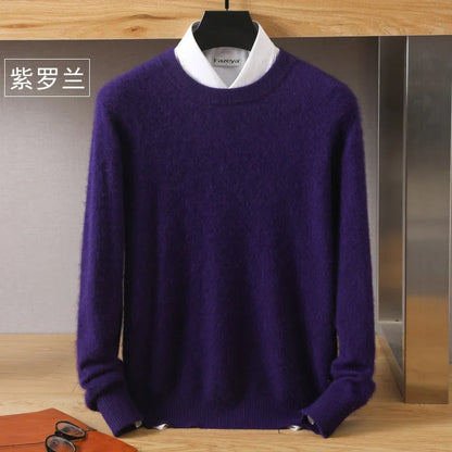 Men's Pure Mink Cashmere Sweater - O-Neck Long Sleeve Knit Pullover Autumn Winter Luxury Top