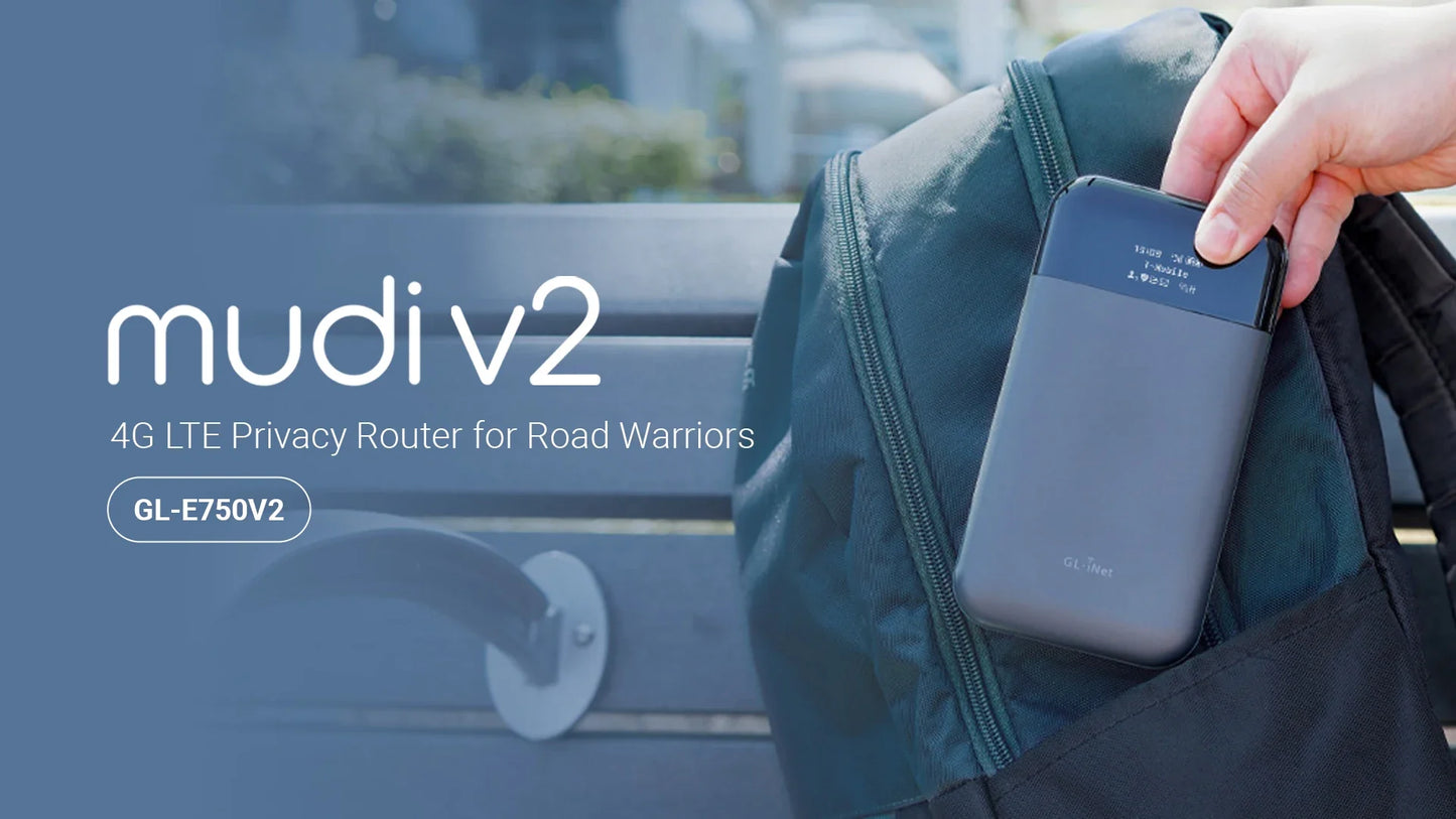 GL.iNet MUDI V2 (GL-E750V2) — 750Mbps 4G LTE Router with 1TB MicroSD Support and OpenWrt