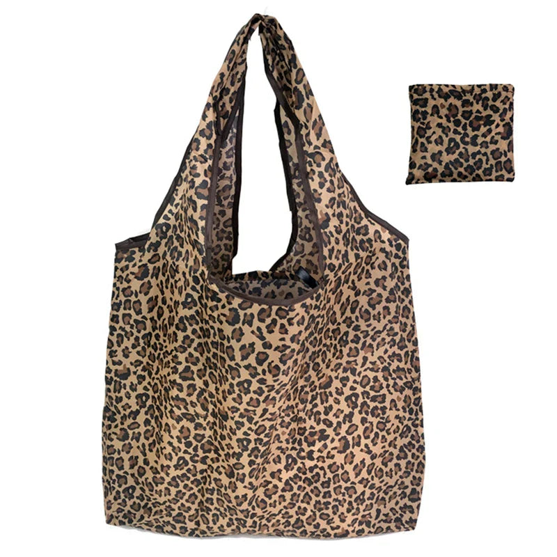 Portable Foldable Shopping Bag – Large Capacity Nylon Tote with Fashion Prints, Lightweight Reusable Travel & Grocery Essential Bag