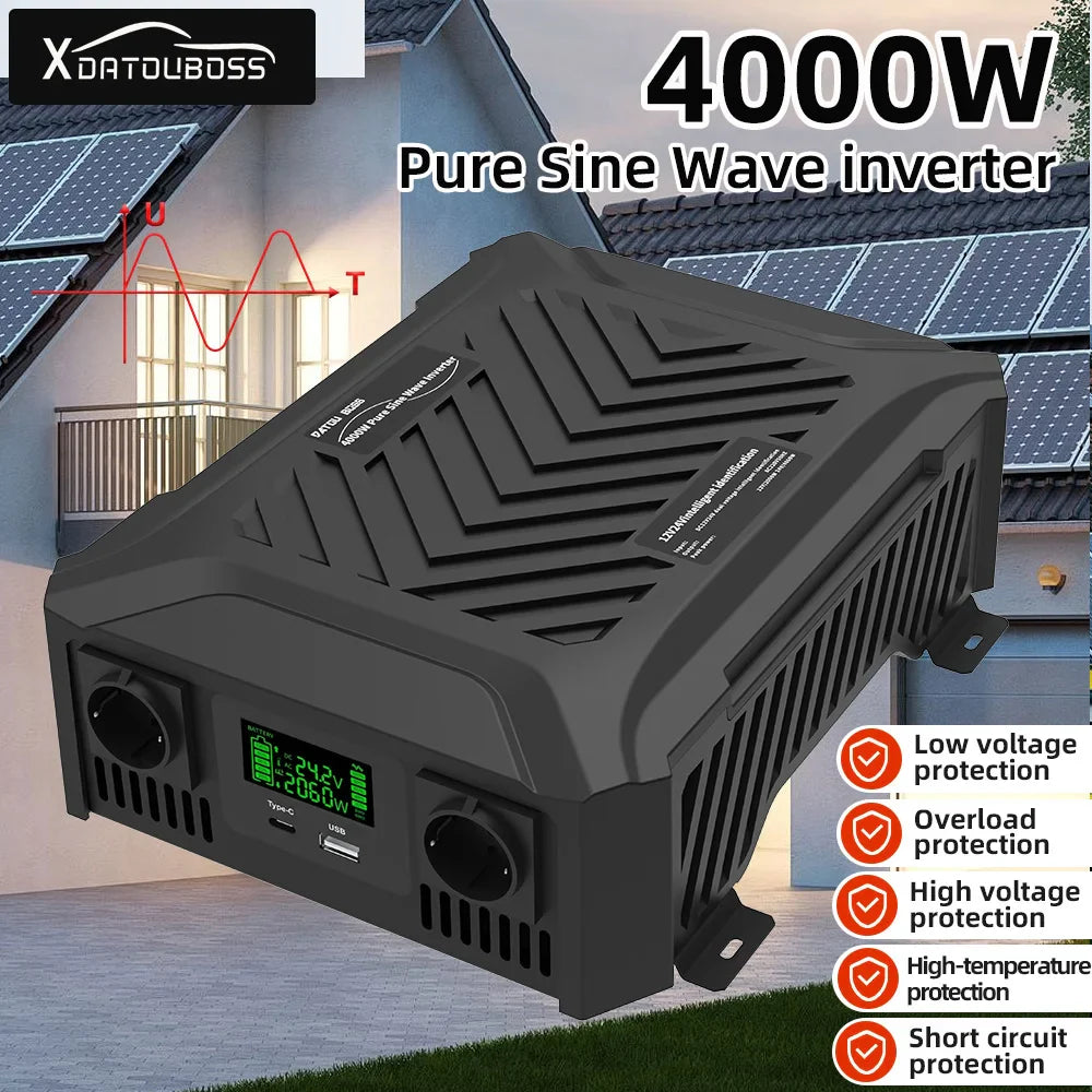 DATOU BOSS Pure Sine Wave Inverter — 12V/24V to 220V, 1200W-2300W, Peak 4000W