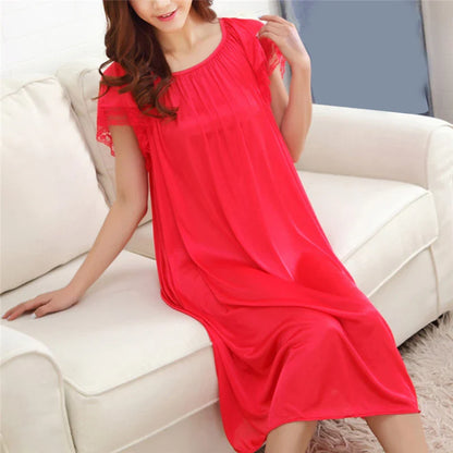 Women’s Lace Patchwork Nightgown – Long Sleepwear Dress for Casual Homewear