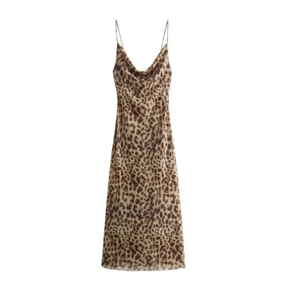Mooyufon Leopard Print Summer Dress – Sexy Backless Ruffle Spaghetti Strap Party Clubwear for Women