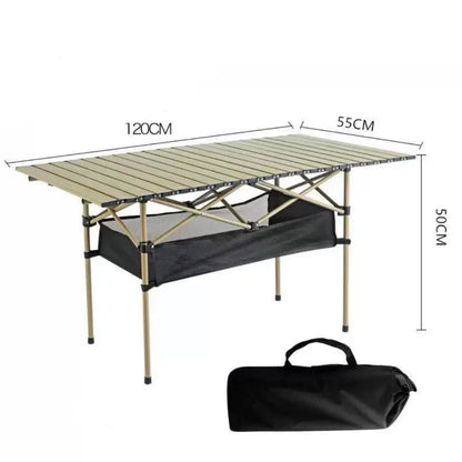 Outdoor Folding Long Table – Portable Black Camping Desk with Net Bag, Easy Setup & Stable for BBQs