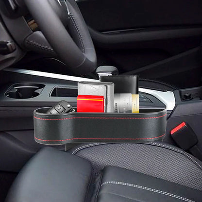 Car Seat Gap Organizer – Leather Auto Crevice Storage Box with Cup & Phone Holder, USB Option