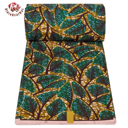 Ankara African Leaf Print Fabric - Real Wax Patchwork Sewing, Craft & DIY Textile Material