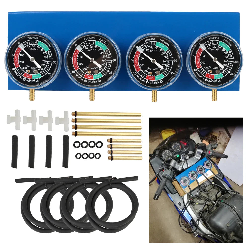 2/4 Cylinder Motorcycle Carburetor Synchronizer Kit — Ignition Tester & Balancer Gauge Set for Motorbike Diagnostics