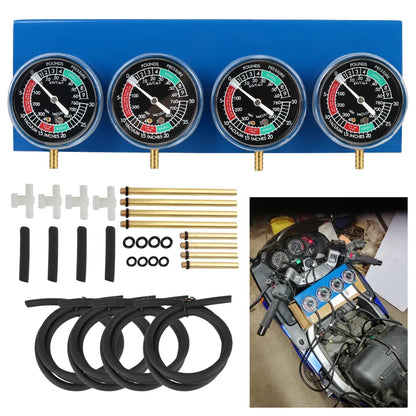 2/4 Cylinder Motorcycle Carburetor Synchronizer Kit — Ignition Tester & Balancer Gauge Set for Motorbike Diagnostics