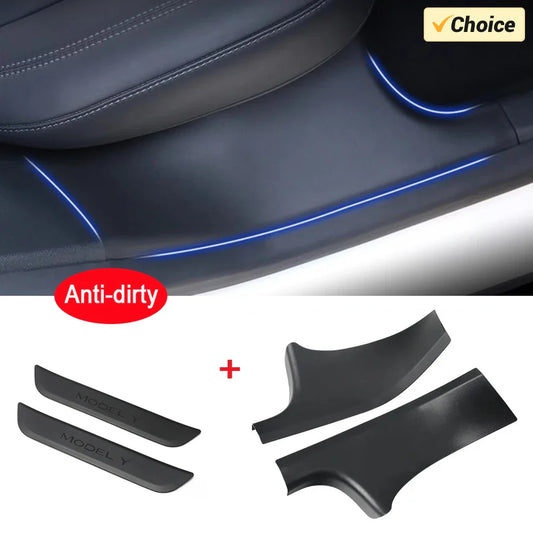 Rear Door Sill Protective Pad for Tesla Model Y – Anti-Kick Threshold Guard Cover Strip, Original Fit Accessories