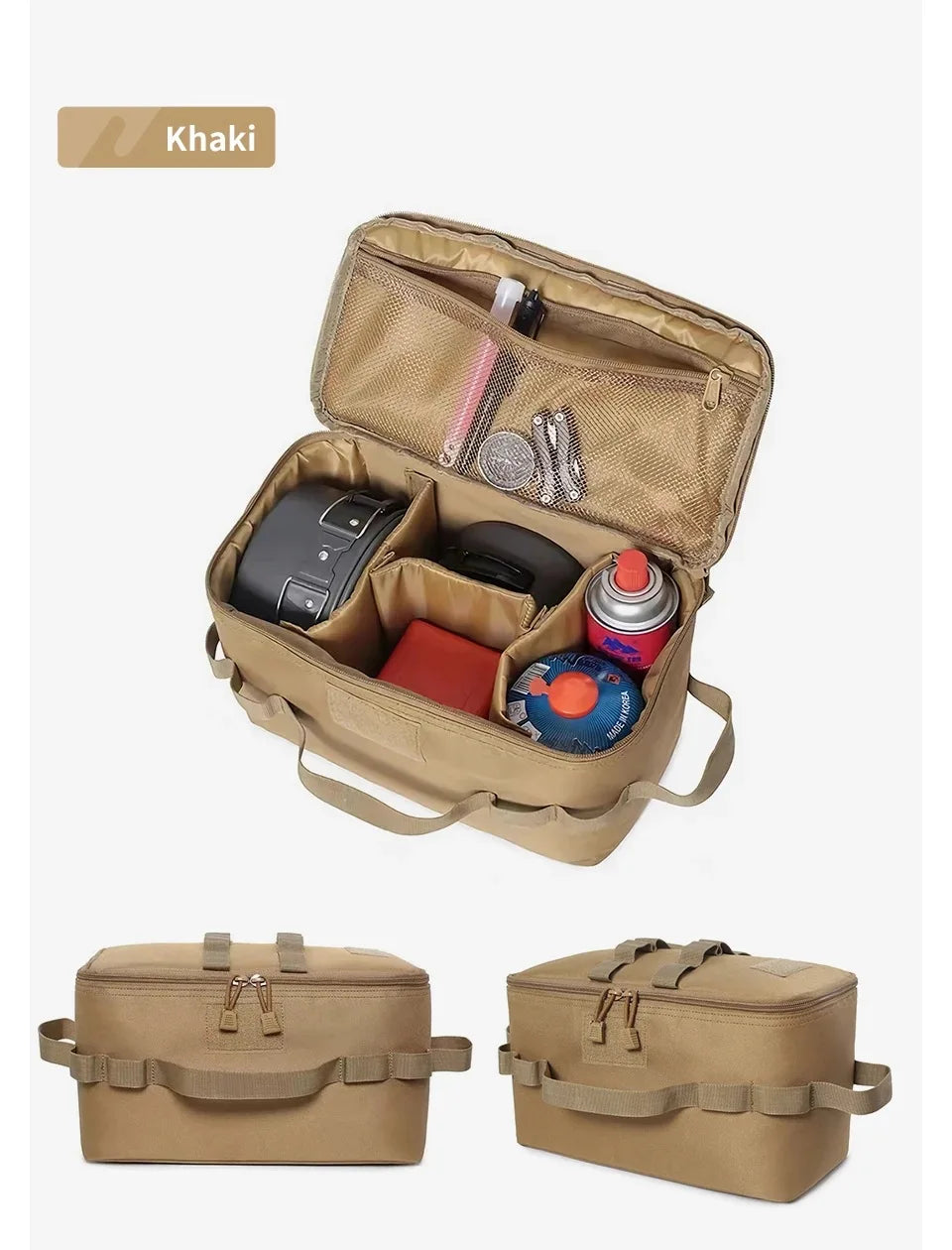 Outdoor Camping Gas Tank & Tool Storage Bag – Large Capacity Bag for Gas Canister, Ground Nails, and Cookware