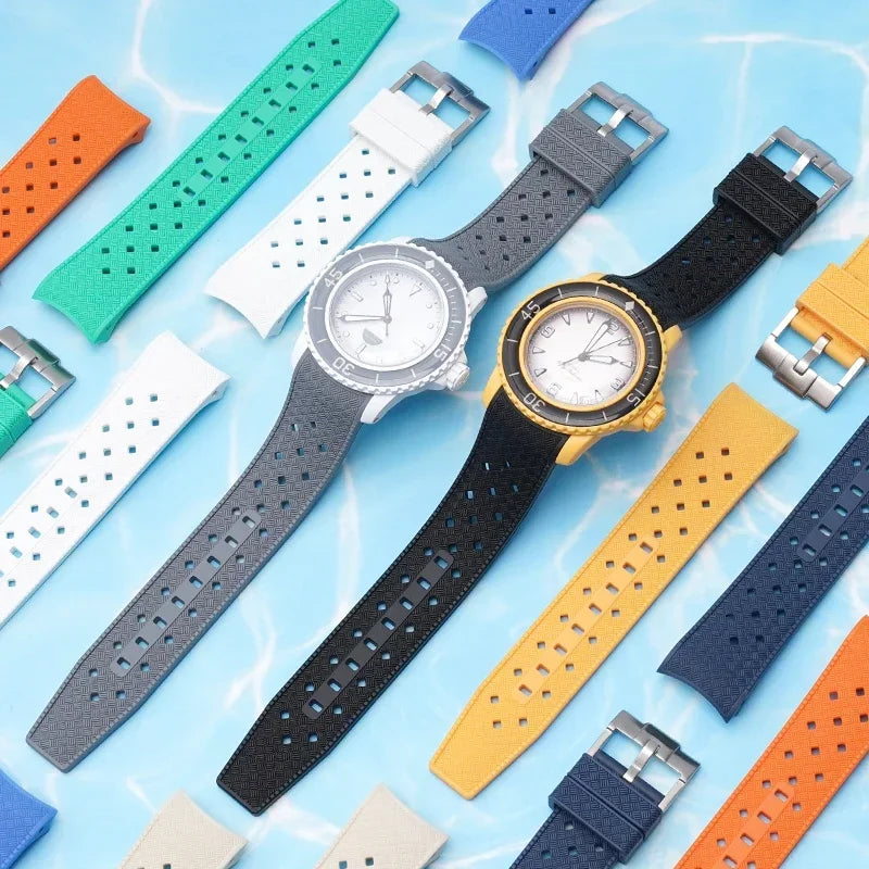 Curved End Strap for Swatch X Blancpain Fifty Fathoms – 22mm Waterproof Liquid Silicone Watch Band for Men & Women