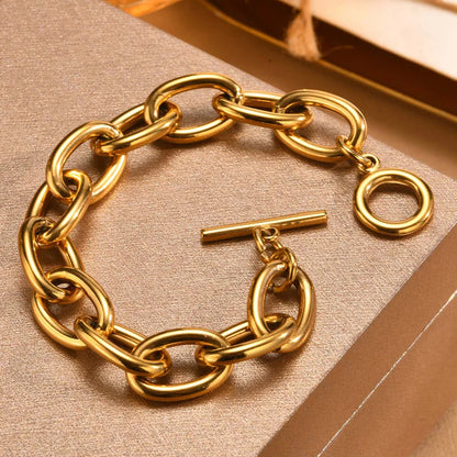 Women’s Chunky Gold Toggle Chain Bracelet – Stainless Steel OT Buckle Link Bracelet, Tarnish-Free Bold Fashion Jewelry
